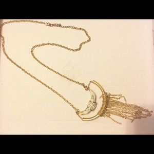 Long gold and marble horn necklace